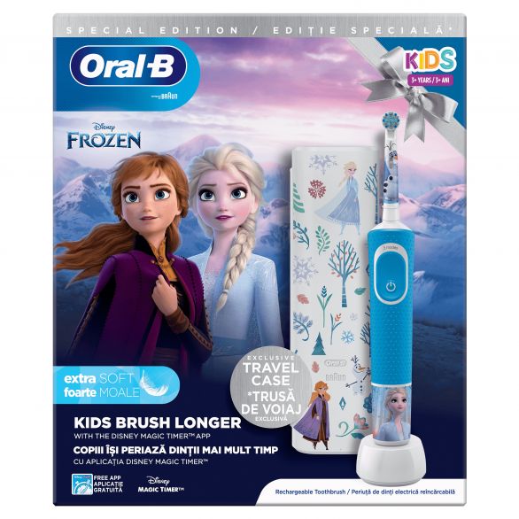 екстаз Щастлив основание ORAL B Комплект Електрическа четка за зъби Vitality Frozen, 1 бр.+ Калъф за  пътуване ✔️ ТОП Цена ❗️ 535304— Лили Дрогерие
