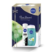 NIVEA PURE HAWAII Подаръчен комплект  Дeo Спрей Invisible on Black & White Fresh, 150 ml + Душ-гел Hawaii Flower & Oil, 250 ml
