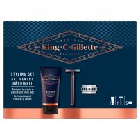 KING C GILLETTE Подаръчен комплект Система за бръснене Double Edge с 5 ножчета + Гел за бръснене, 150 мл