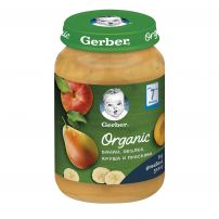 GERBER ORGANIC Пюре банан, ябълка, круша и праскова от 7-ия месец, 190 гр.