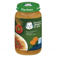 GERBER ОRGANIC Пюре пълнозърнести спагети с телешко месо от 12-ия месец, 250 гр