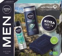 NIVEA MEN MEN FRESH Комплект Дeo-спрей мъжки , 150 мл + Душ-гел , 250 мл + Крем за мъже, 150 мл + кърпа