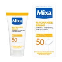 MIXA Niacinamide Bright Многофункционален крем против тъмни петна за суха кожа на ръцете, шията, гърдите и лицето. 50мл