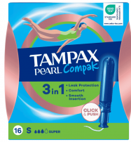 TAMPAX COMPAK PEARL SUPER Тампони, 16 броя. 