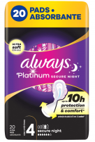 ALWAYS PLATINUM SECURE NIGHT Нощни превръзки, 20 бр.
