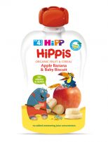 HIPP HIPPIS Био Плодова закуска пауч Ябълка, банан и бисквити 4+ месеца, 100 г
